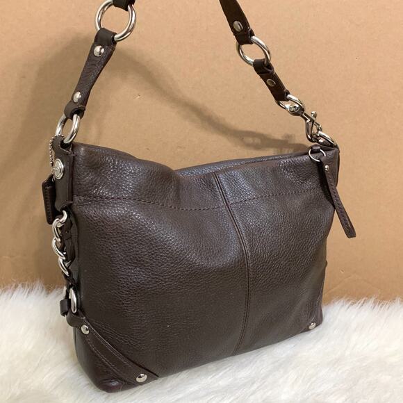 COACH Dark Brown Pebbled Leather CARLY Hobo Shoulder Bag F15251 - Picture 4 of 16